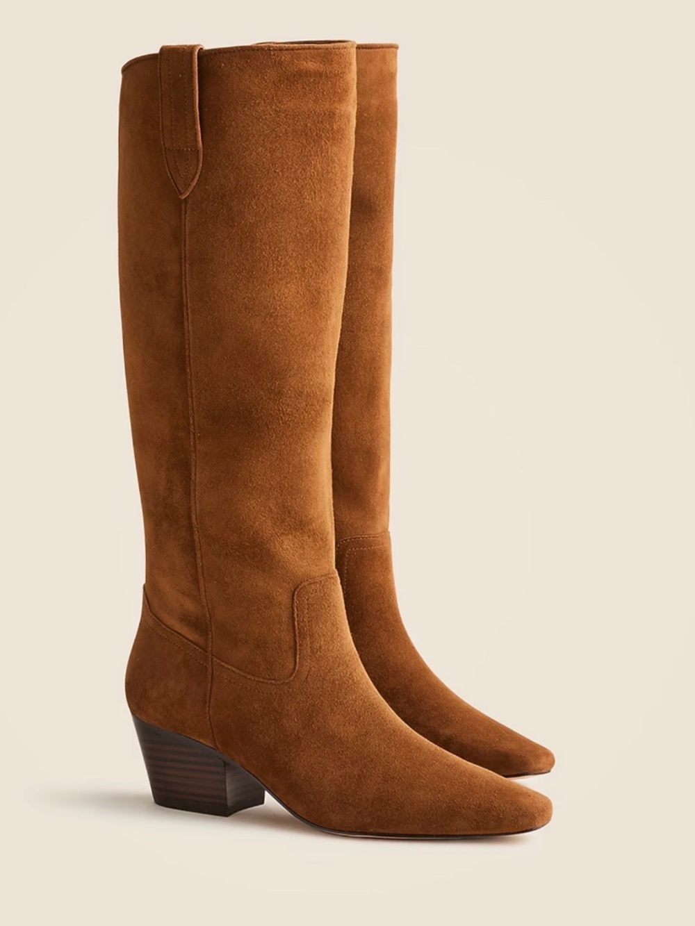 J Crew Piper Square Toe Knee High Boots Suede, Rich Toffee